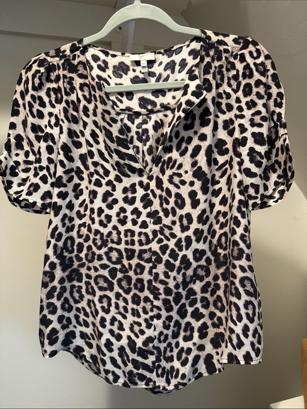 Joie Leopard Print Short Sleeve Blouse in Black and Cream